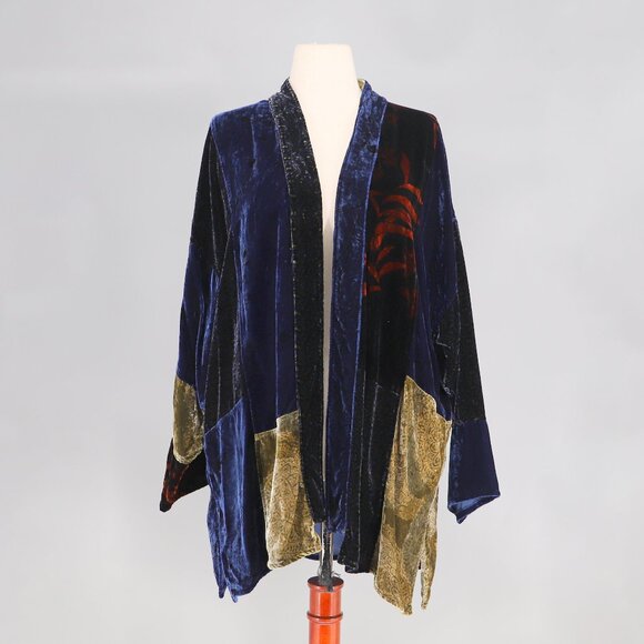 CHICO'S DESIGN Vintage Patchwork Velvet Silk Rayon Kimono Jacket Size M/L - Picture 1 of 7